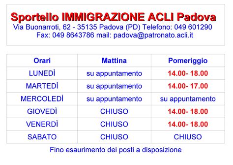 Acli Servizi Padova SRL Piombino Dese orari di apertura V.